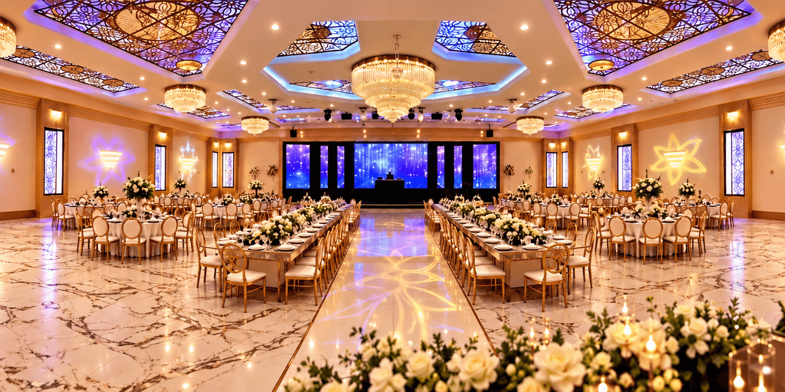 Grand ballroom decorated for a reception